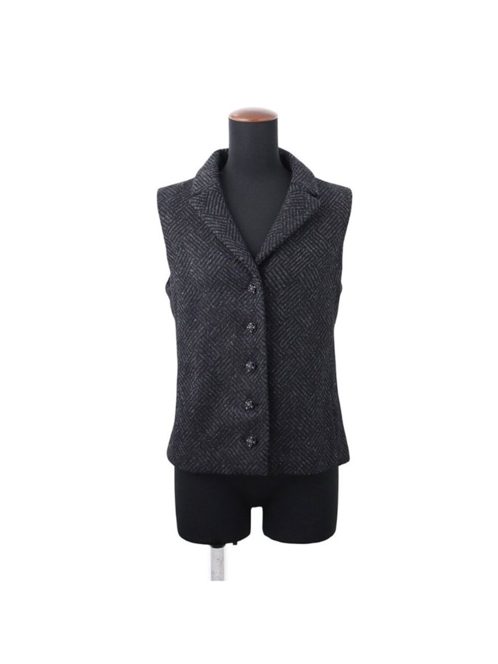 Chanel Vest Tweed CC Logo 38 Black